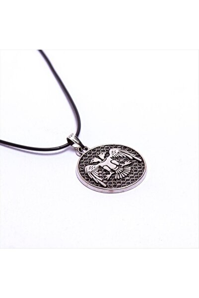 Marsilyan Vinlex Leather Necklace with Double-Headed Eagle Figure Ilkel-Bjt940