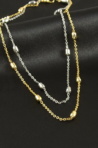 Generic Brand Cylinder Double Pendant Necklace with Zircon Stone Stylish Design