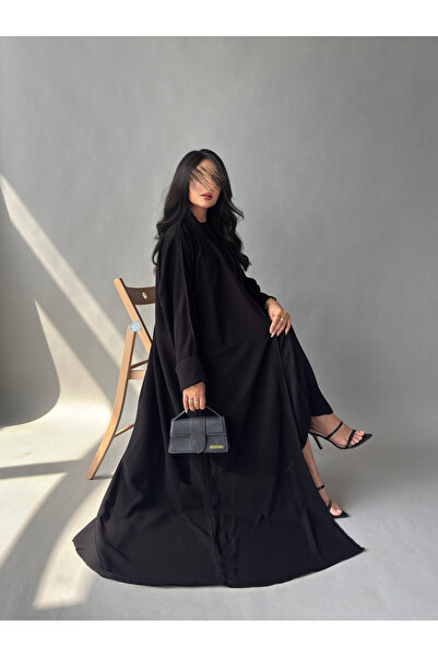 outline Daily black abaya with Arabian Nights fabric