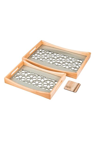 ORIAN 2-piece wooden tray set with decorative floor and clear acrylic insulating layer