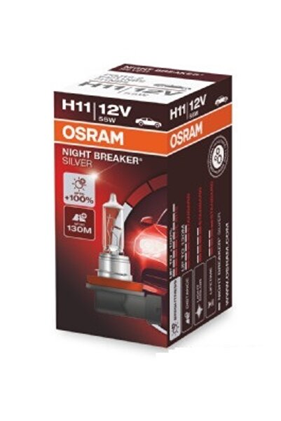 Osram Bec H11 far faza lunga 12 V, 55 W Night Breaker Silver +100, 64211NBS