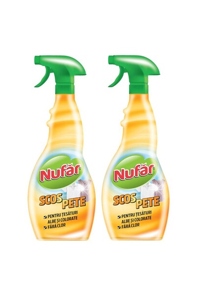 Nufar Set Solutie Scos Pete pentru Tesaturi Albe si Colorate , fara Clor, 2 x 500 ml