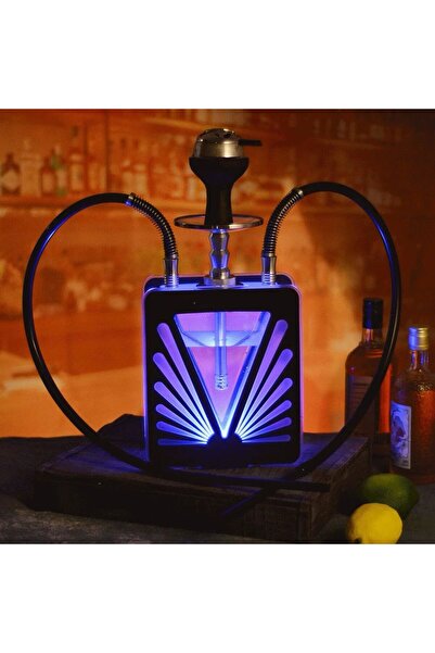 l'elefante Modern Square Fiberglass Hookah with Dual Hose Portable Lightweight Shisha with Metal Stem