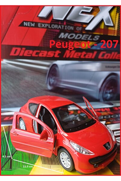 OYUNCAKSAHİLİ PEUGEOT 207 DIECAST METAL MODEL 1.36 ÇEKBIRAK PEJO 207 KAPILAR AÇILIR KIRMIZI