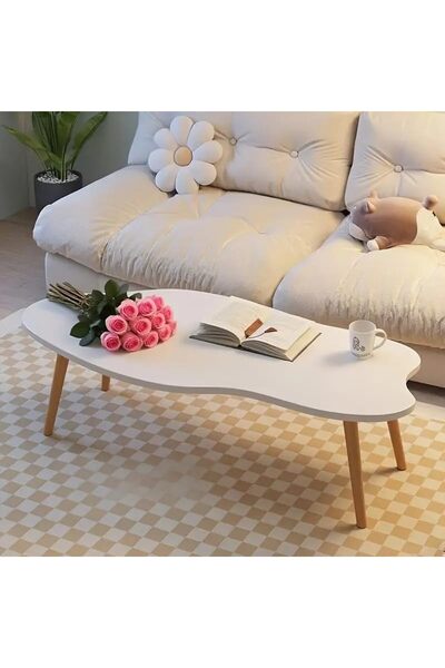 Türkiye Coffee Table - Lightweight Hardwood, No Assembly Required, 80x40x42cm, White Living Room Center Tabl