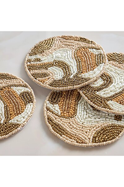 Generic طقم كوستر دوري المزين بالخرز، مكون من 4 قطع - 10×10 سم