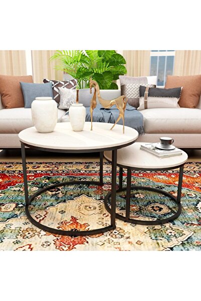 Türkiye Table Sets Rustic Round Table with Metal Legs for Kitchen Living Room Coffee Table Industrial Sofa T