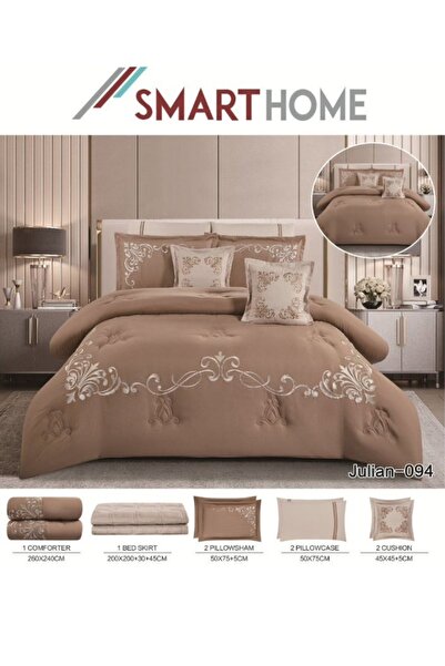 smart home لحاف مزدوج - طقم أغطية سرير فاخر مطرز من 8 قطع مصنوع من ألياف دقيقة بنسبة 100%، مقاس 260×240 سم