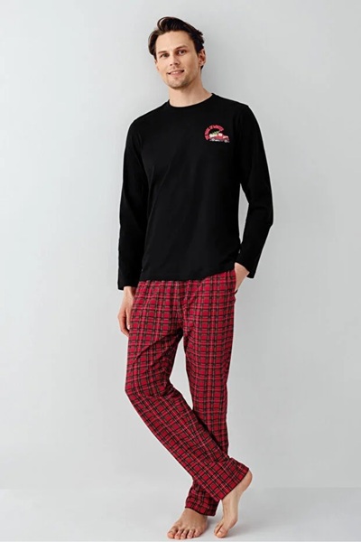 Arnetta 100% бавовна, велосипедна комір, довгі рукави, шотландська клітинка, чоловічий піжамний комплект