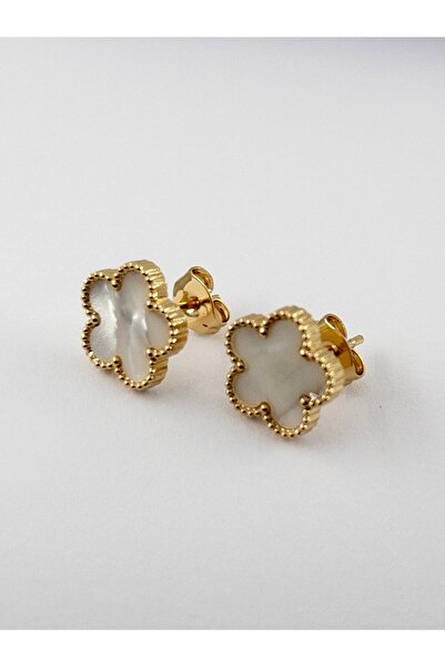Siya Silver Non-Tarnish Steel Minimal Nail Model Clover Earrings - Children's Earrings 1.1 cm 4 Color Options