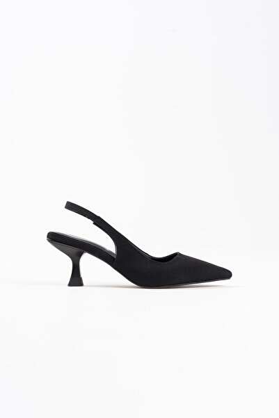 İREM Angelica Women's Black Satin Heeled Shoes