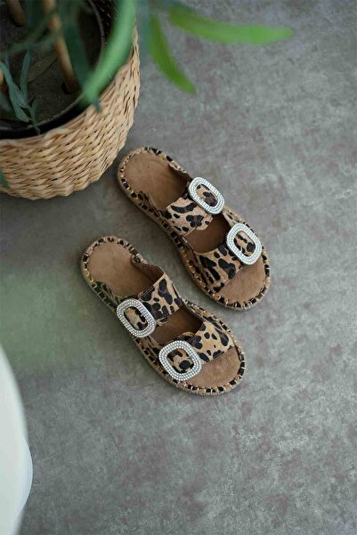 ETİLER COLLECTION Tyna Suede Leopard Stone Women's Slippers