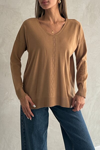 Ulino Pulover tricotat cu decolteu în V și motiv