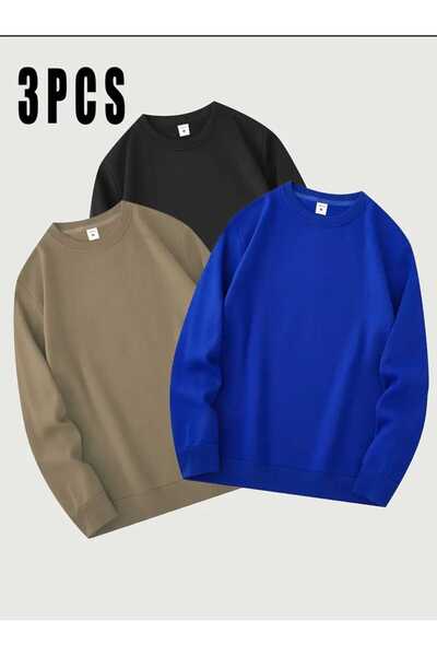 blackbonds 3lü kombin rekler baskısız basic bisiklet yaka sweatşhirt