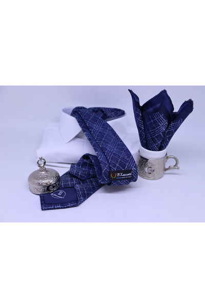 B'lazzotti Woven Handkerchief Tie for Men Navy Blue