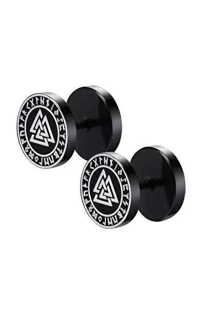 Choice 10mm Type-5 Gothic Norse Viking Runes Stud Earrings for Men Boys Rock Punk Stainless Steel Wolf Head