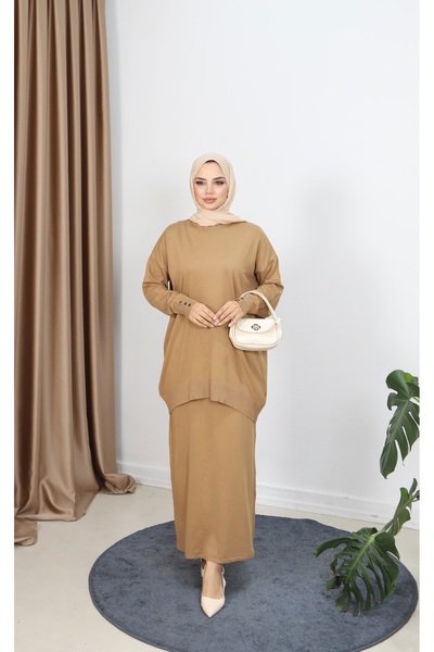 NİSUM MODA Button Detailed Mercerized Skirt Suit