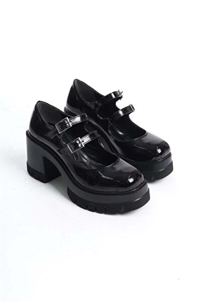 Les Passent Women's Black Patent Leather Two Ballet 8 cm Heeled Platform Shoes