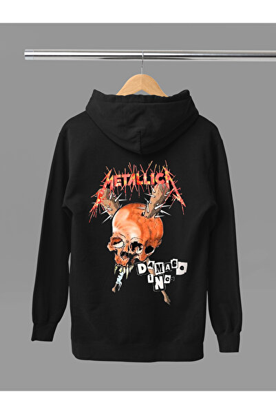 MAGORS سترة روك قطنية مطبوعة بتصميم ميتاليكا بأكمام طويلة وياقة مطوية بثلاث خيوط