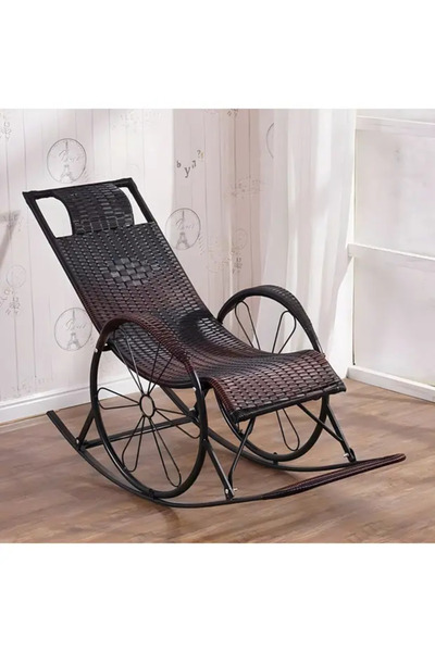 Crestj كرسي هزاز من الخيزران بتصميم بعجلتين للشرفة أو الحديقة أو للاستخدام ال...