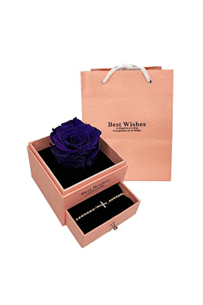 velve Trandafir criogenat in cutiuta somon, cu sertar si bratara, mov inchis,...