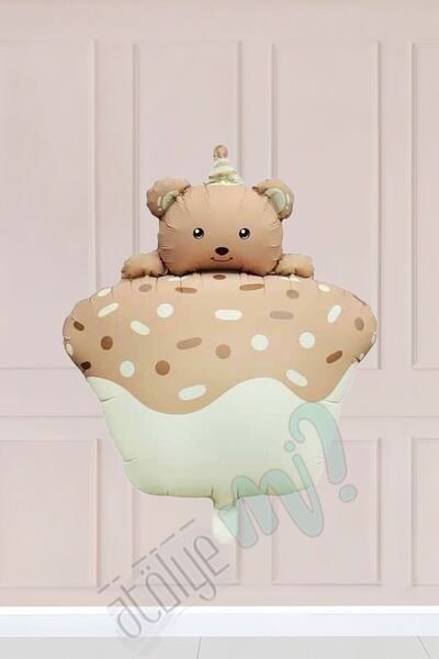 Atölye Mi Cute Teddy Bear Foil Balloon Caramel on a Cake