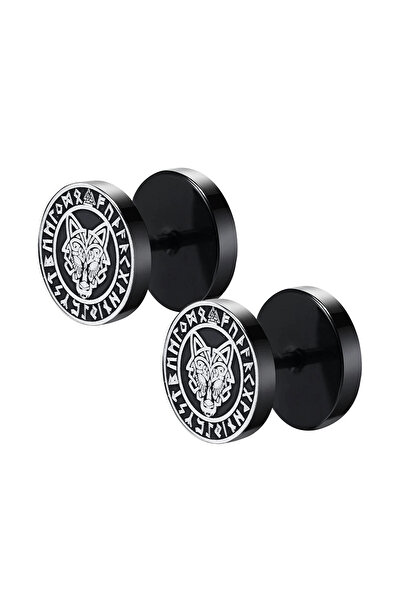 Choice 10mm Type-4 Gothic Norse Viking Runes Stud Earrings for Men Boys Rock Punk Stainless Steel Wolf Head