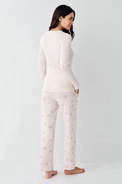 Pierre Cardin Pleated (Buttoned) Collar, Pocketed, Women's Pajama Set, Long Sleeve, Pink, Patterned, Viscose Blend