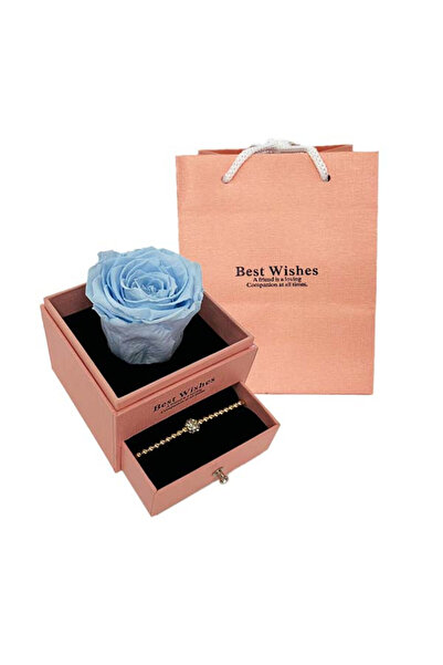 velve Trandafir criogenat in cutiuta somon, cu sertar si bratara, albastru de...