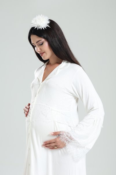 Lohusa Dünyasi Women's Front Buttoned Lace Maternity Single Nightgown