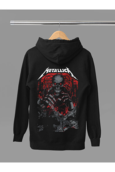 MAGORS سترة روك قطنية مطبوعة بتصميم ميتاليكا بأكمام طويلة وياقة مطوية بثلاث خيوط