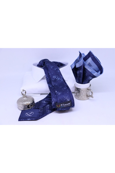 B'lazzotti Woven Handkerchief Tie for Men Navy Blue