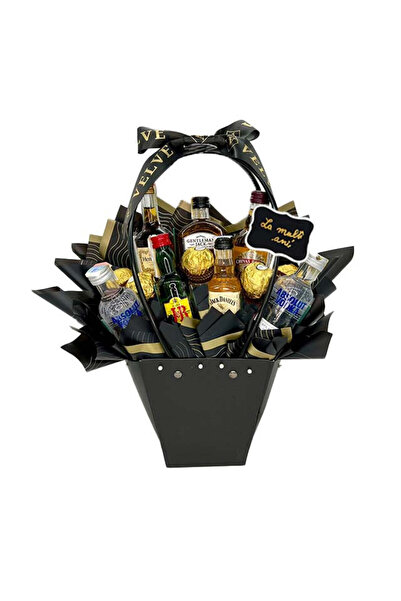 velve Delice gift basket for men, "Happy Birthday!", pralines, miniature spirits, Black