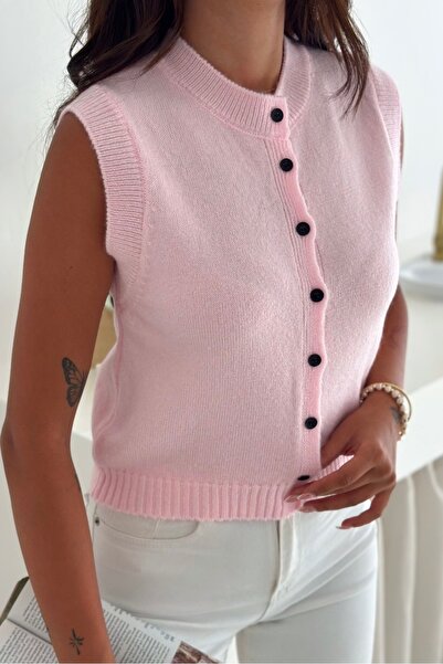 Noi Belis Basic Crop Boy Soft Textured Crew Neck Knitwear Vest Aw25Yl0006