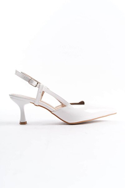 STREET BUTİK Mira Women's White Patent Leather Heeled Shoes
