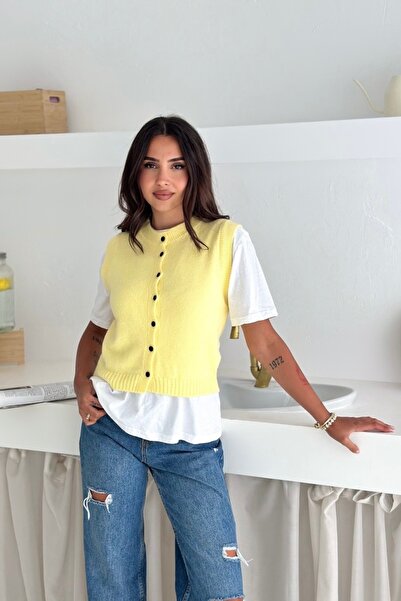 Noi Belis Basic Crop Boy Soft Textured Crew Neck Knitwear Vest Aw25Yl0006