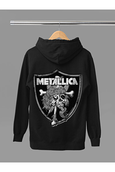 MAGORS سترة روك قطنية مطبوعة بتصميم ميتاليكا بأكمام طويلة وياقة مطوية بثلاث خيوط