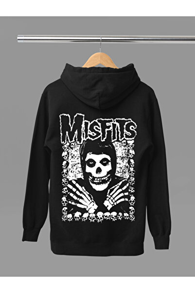 MAGORS Hanorac rock cu glugă din bumbac cu mânecă lungă, imprimat MISFITS, cu...