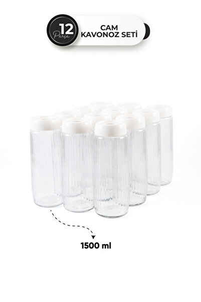 Homekolik Set of 12 Long Glass Jars with White Lids 1500 ml - Storage Container Set for Legumes/Pasta/Flour-Sugar