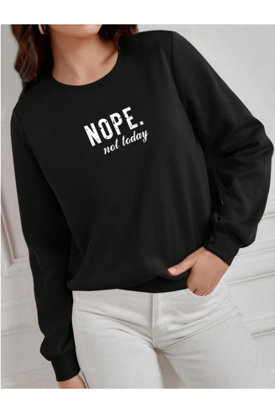 Trend Sizde Unisex Black Nope Printed Crew Neck Sweatshirt