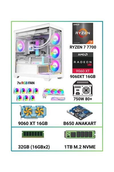 RAMTECH BİLGİSAYAR RAQUEST X10 Ryzen 7 7700 32Gb Ram 1TB M.2 SSD 9060xt 16Gb ...