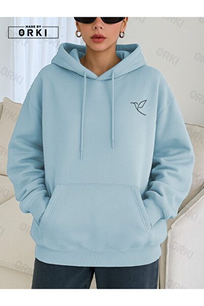 EFFRENATU هودي نسائي كبير الحجم باللون الأزرق الفاتح – تصميم بيردلاين مع تفاص...