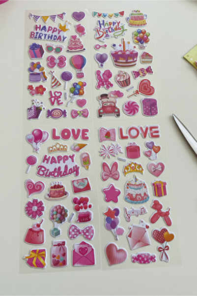 Mielibon Premium Happy Birthday & Love Temalı Renkli Parti Sticker Seti