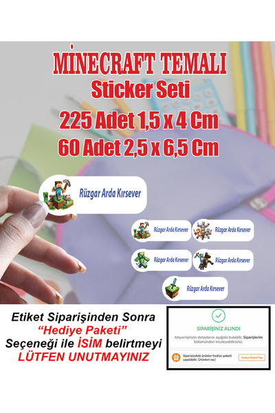 Aysprint MİNECRAFT Figürleri ETİKET Seti Okul Etiketi Kırtasiye Defter Kalem ...