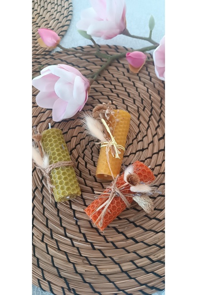 Petek Dekoratif Doğal Balmumu El Yapımı Sarma Mum Set 3'lü