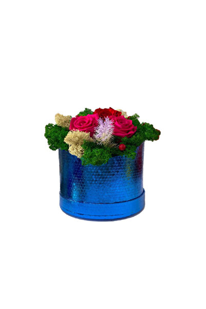 velve Aranjament Floral Midnight Dream,3 trandafiri criogenati pat de licheni...