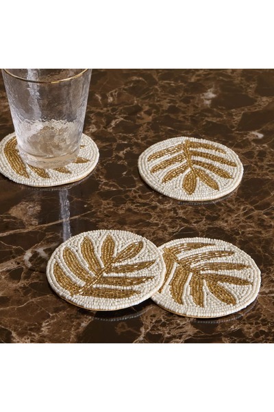 Generic طقم كوستر تامارا المزين بالخرز، مكون من 4 قطع - 10×10 سم