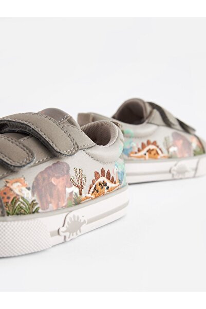 Next Baby Nex Baby Gray Dinosaur Patterned Comfortable Sole Sneaker