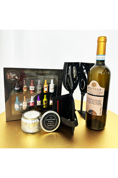 velve Pachet cadou Highball,Bottega Pinot Grigio,Praline,lumanare parfumata,portofel din piele naturala