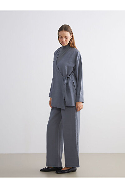 LC Waikiki Gray Double-Breasted Collar Women's Kimono